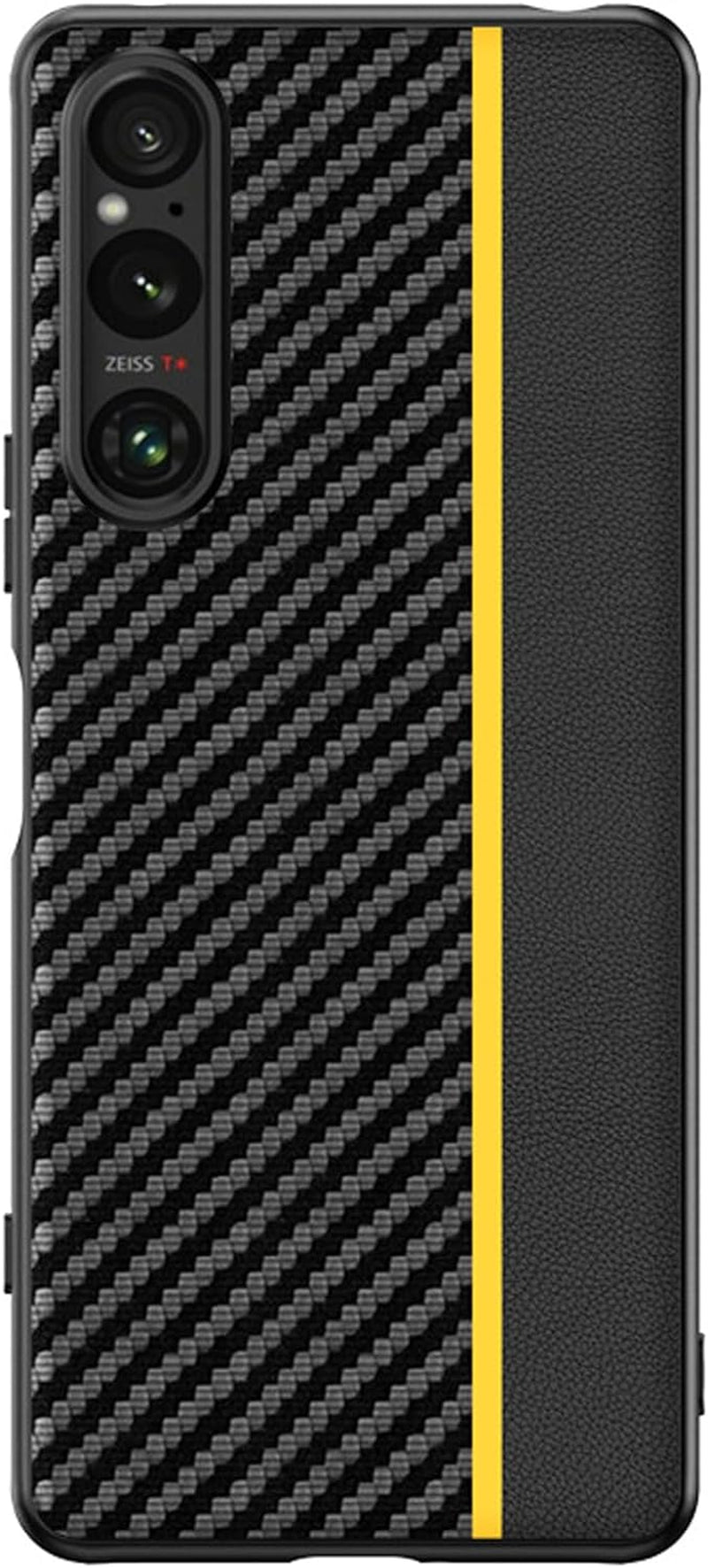Thikk Leather Case for Sony Xperia 1 V, Carbon Fiber Texture Premium Faux Leather Slim Phone Case Scratch Resistant Protective Cover for Sony Xperia 1 V,Red  THikk Yellow  