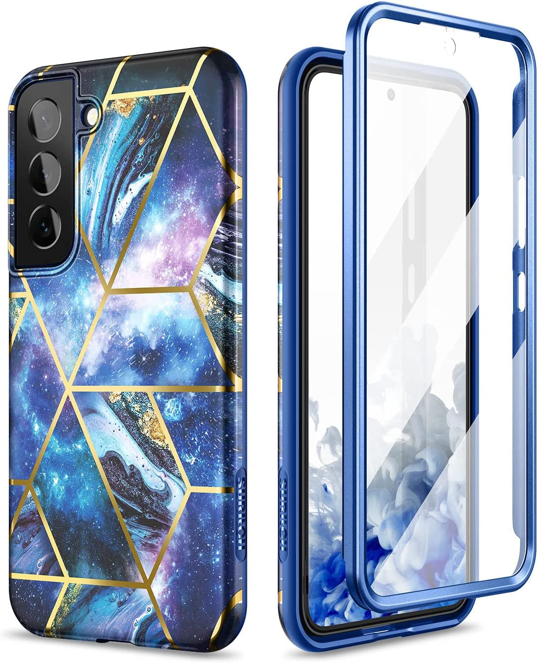 SURITCH for Samsung Galaxy S22 Case, [Built-In Screen Protector] Full Body Protection Shockproof Rugged Bumper Slim Soft Silicone Protective Cover for Galaxy S22 6.1 Inch (Green Mandala)  SURITCH Stars Blue  