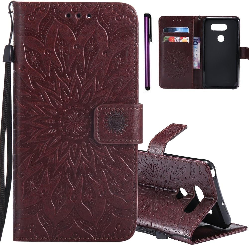 ISADENSER LG V30 Case LG V30S Case Sunflower Series as Case with Shockproof Kickstand Credit Card Holder Flip Magnetic Closure Protection Wallet Leather PU Case Cover for LG V30 plus Blue Sunflower  ISADENSER A] Kt-Sunflower Leather-5  