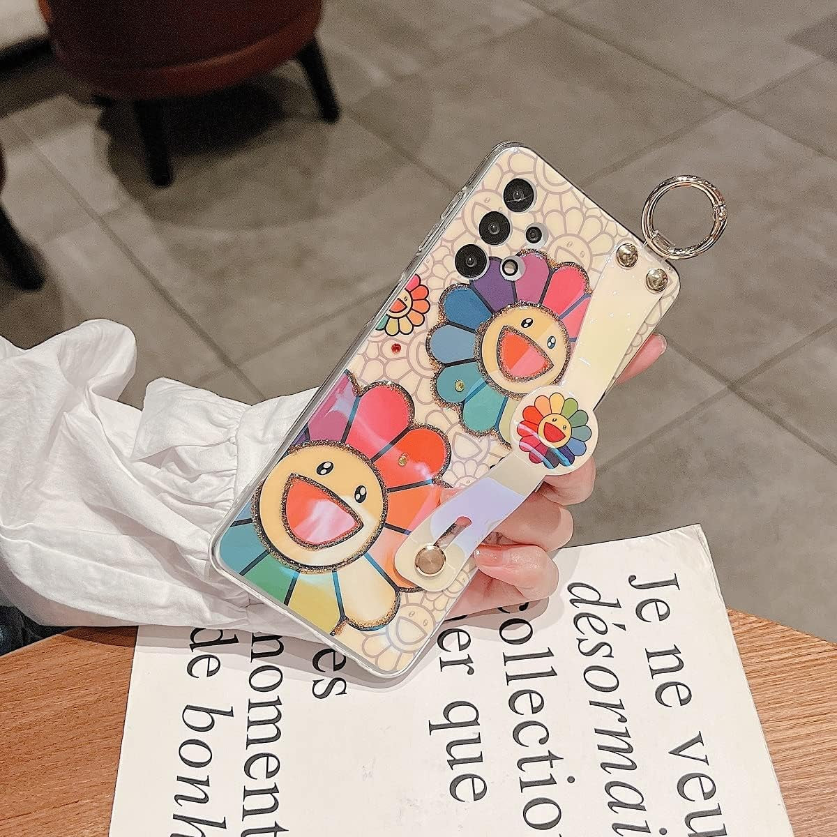 Lastma for Samsung Galaxy A53 Case 5G 6.5" Cute with Wrist Strap Kickstand Case Glitter Bling Cartoon IMD Soft TPU Shockproof Protective Phone Cases Cover for Girls and Women - Sunflower  Lastma   