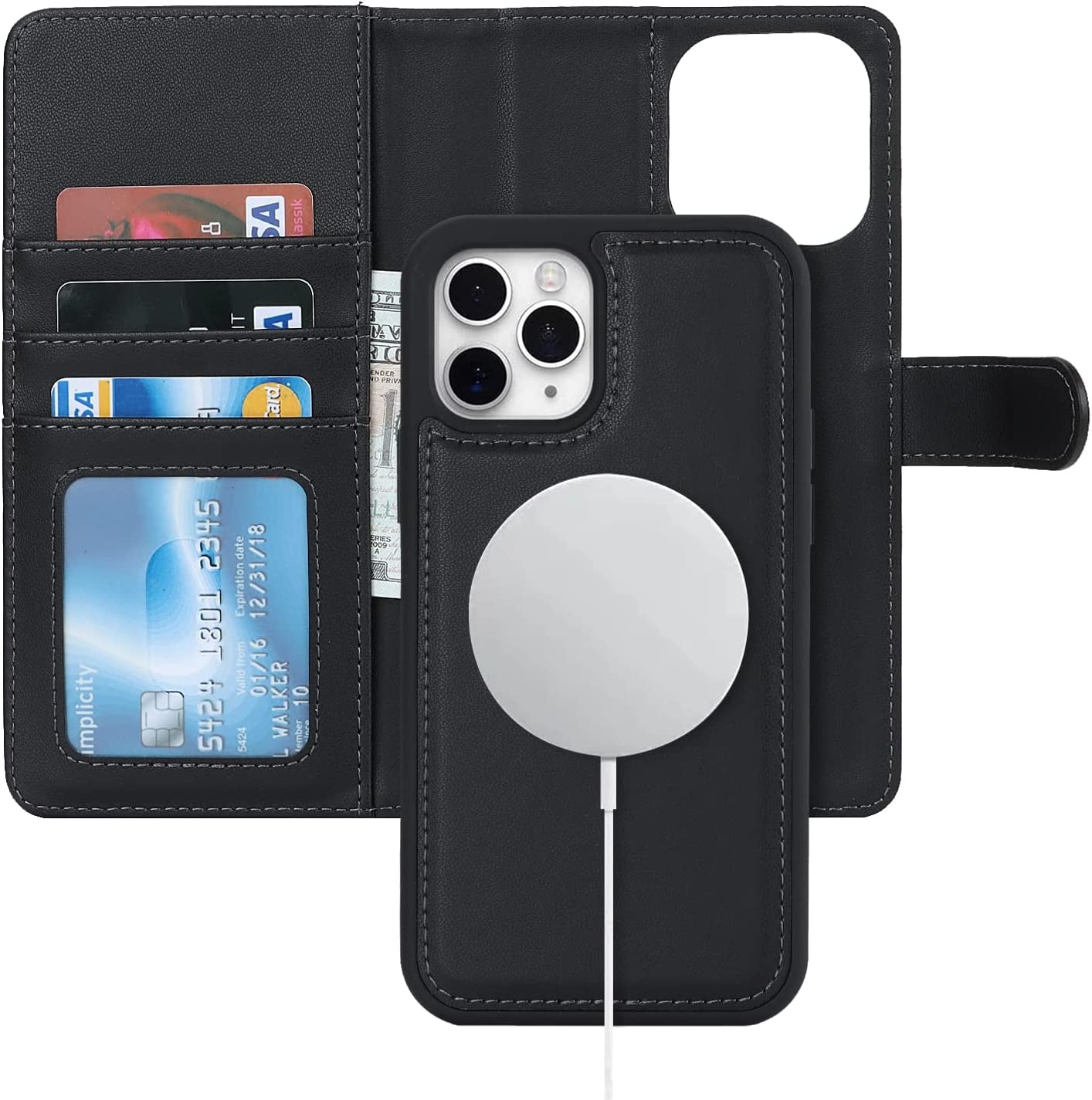 Ｈａｖａｙａ Iphone 13 Pro Max Wallet Case Magsafe,Iphone 12 Pro Max Wallet Case Detachable Magnetic,Iphone 13 Pro Max Phone Case Wallet with Card Holder for Women,Flip Magnetica Cover for Men-Blue  Ｈａｖａｙａ Black iPhone 12/12 Pro 