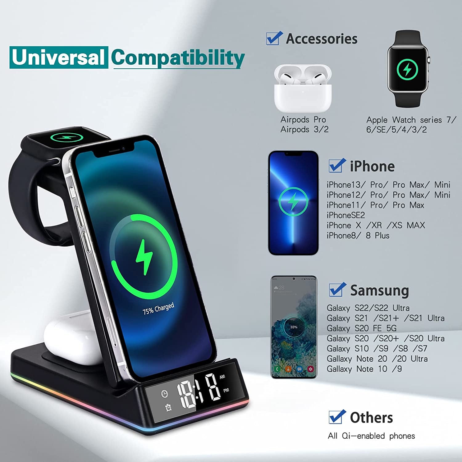 FYY Wireless Charger,5 in 1 Foldable QI Fast Wireless Charging Station Compatible with Iphone 13/12/11 Pro Max/Xs Max/Xr/Xs/X/8/Se,Iwatch Series 7/6/5/4/3/2/Se,Airpods Pro/3/2 - Black  GUANGZHOU WENYI COMMUNICATION EQIPMENT CO.,LTD   