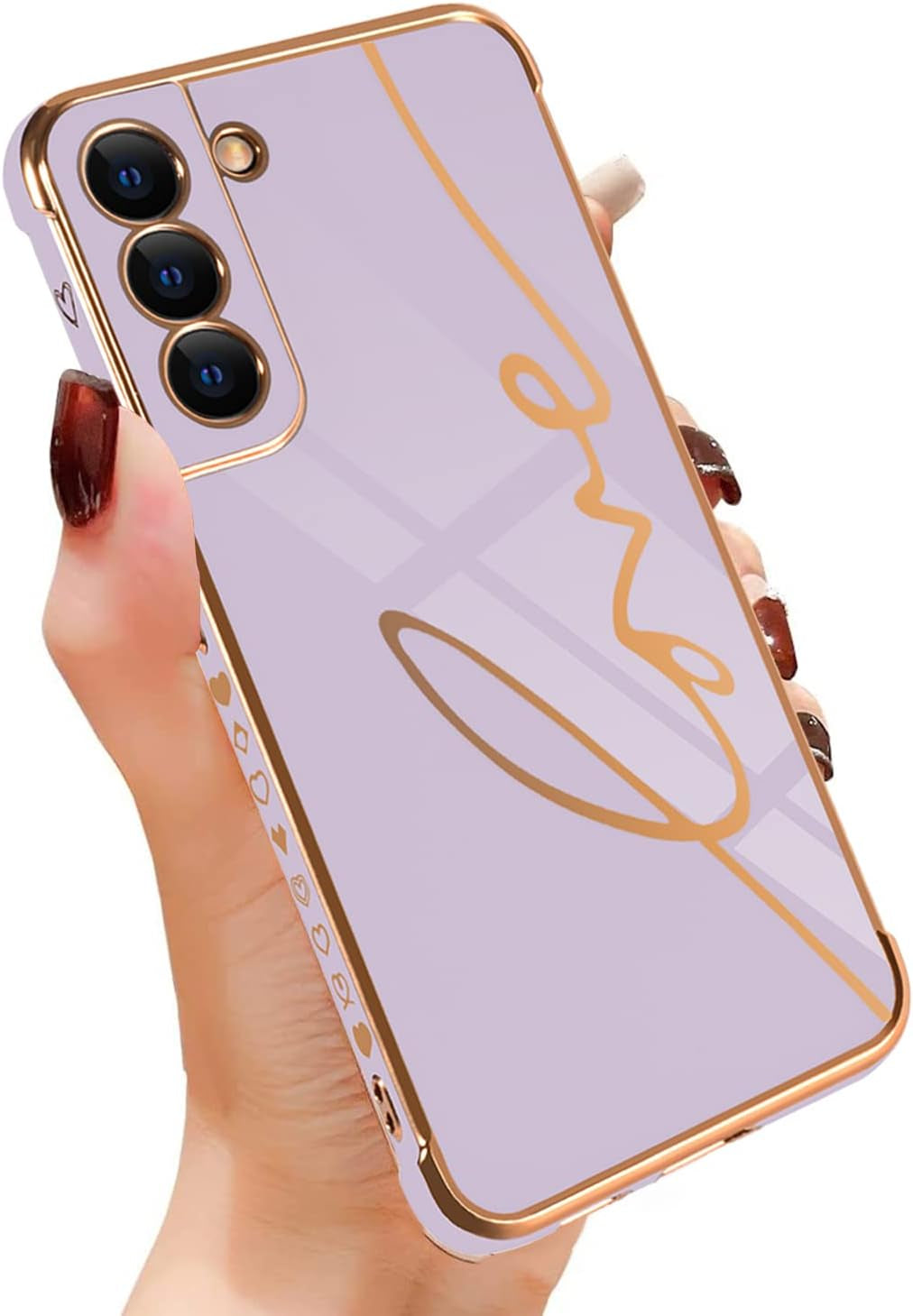 Eiyikof Compatible for Samsung Galaxy S20 FE 5G 6.5" Case with Cute Side Love Heart and Plating Love Letter Pattern Case for Women Girls Shockproof Soft TPU Full Camera Lens Protection Case-Pink  Eiyikof Purple Samsung Galaxy S22 Case 