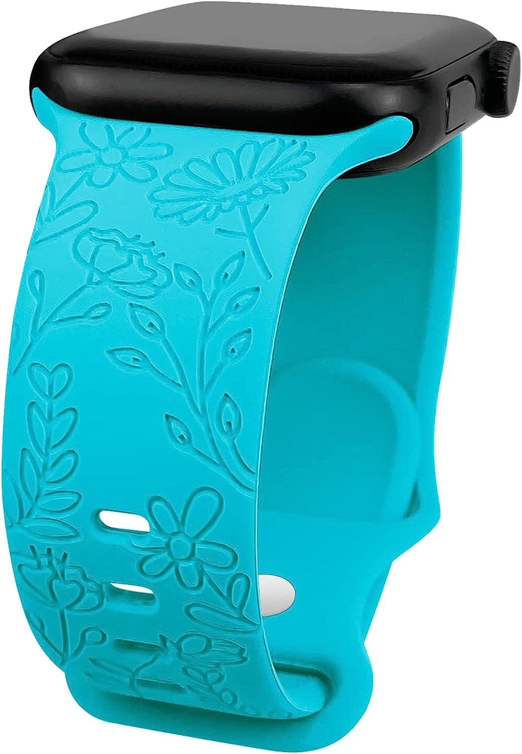 Lyfatz Flower Engraved Bands Compatible with Apple Watch Band 38Mm 40Mm 41Mm 42Mm 44Mm 45Mm 49Mm Women,Floral Laser Soft Silicone Waterproof Sport Band Replacement Wristbands for Iwatch Series 8 7 6 5 4 3 2 1 SE Ultra  Lyfatz Teal 42/44/45/49mmS/M 