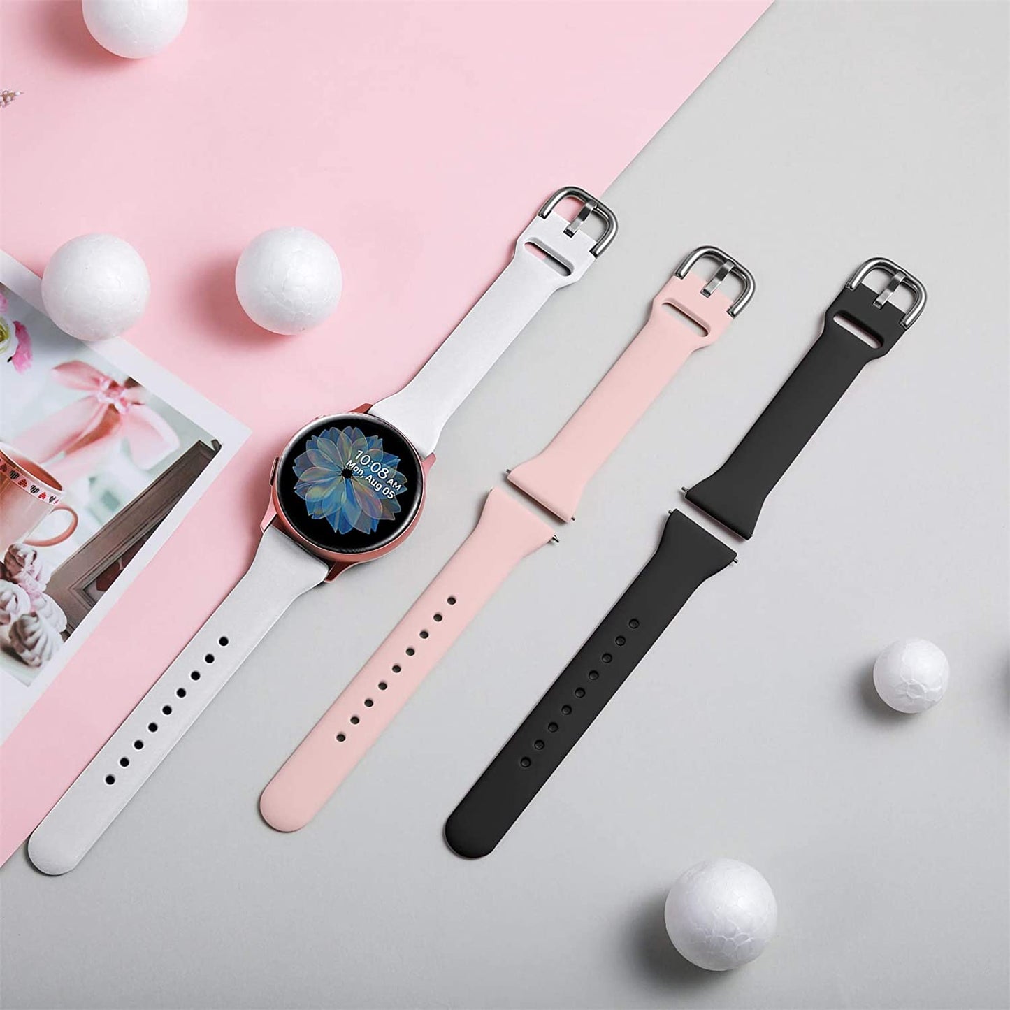 Vcegari (3 Pack) Band Compatible with Samsung Active 2 Watch 40Mm 44Mm, Galaxy Watch 3 41Mm/Galaxy Watch 42Mm/Gear S2 Classic/Gear Sport Bands, 20Mm Slim Silicone Sport Strap for Women Men  Vcegari   