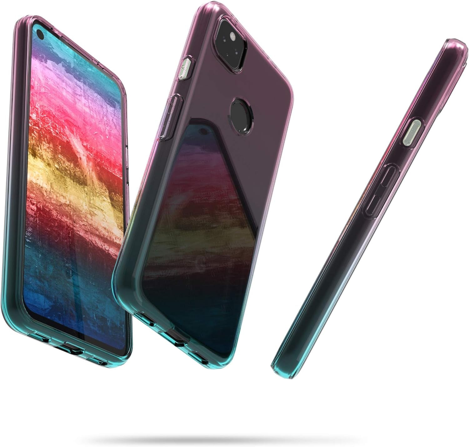 Kwmobile Case Compatible with Google Pixel 4A 5G - Case Transparent Gradient Phone Cover - Bicolor Dark Pink/Blue/Transparent  kwmobile   