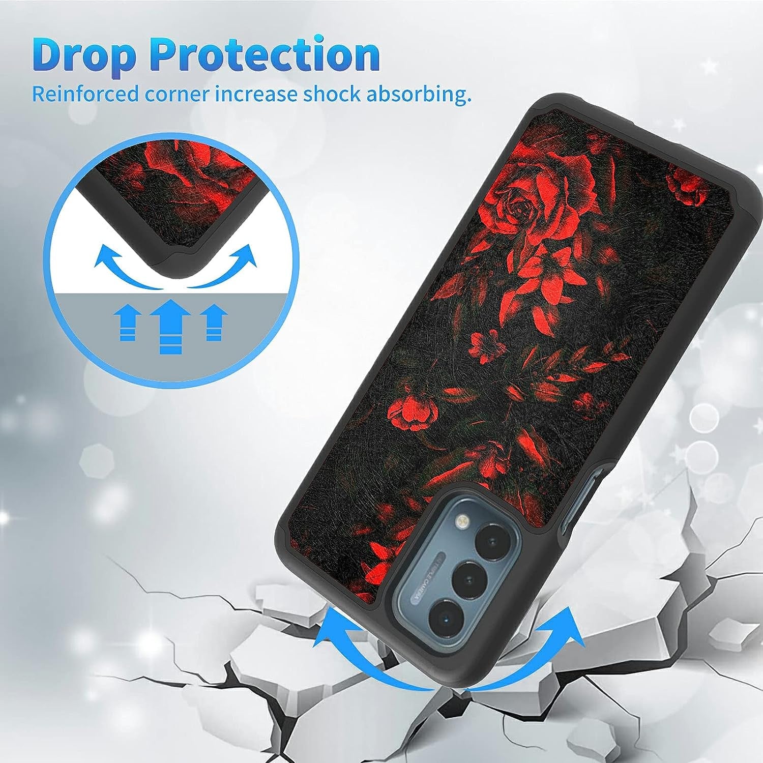 BREIDMKFM 2 in 1 Phone Case for Oneplus Nord N200 5G，Heavy Duty Shockproof Dual Layer Hard PC Soft Rubber Bumper Rugged Cover Case for Nord N200 5G, Red Rose Art  BREIDMKFM   