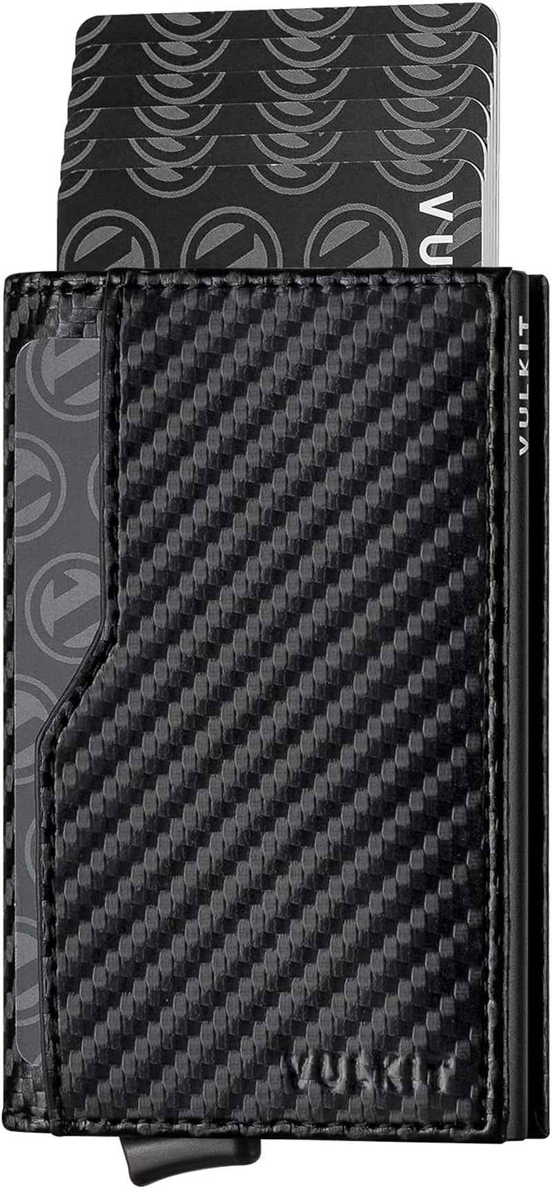 VULKIT Card Holder with ID Window Pop up Cards Slim Leather Wallet RFID Protection up to 12 Cards Card Case  VULKIT CF Black  