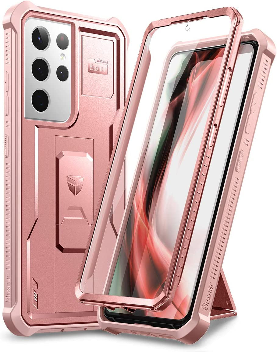 Dexnor for Samsung Galaxy S21 Ultra Case, [Built in Screen Protector and Kickstand] Heavy Duty Military Grade Protection Shockproof Protective Cover for Samsung Galaxy S21 Ultra 5G,6.8 Inch,Maroon Red  Dexnor Rose Gold  