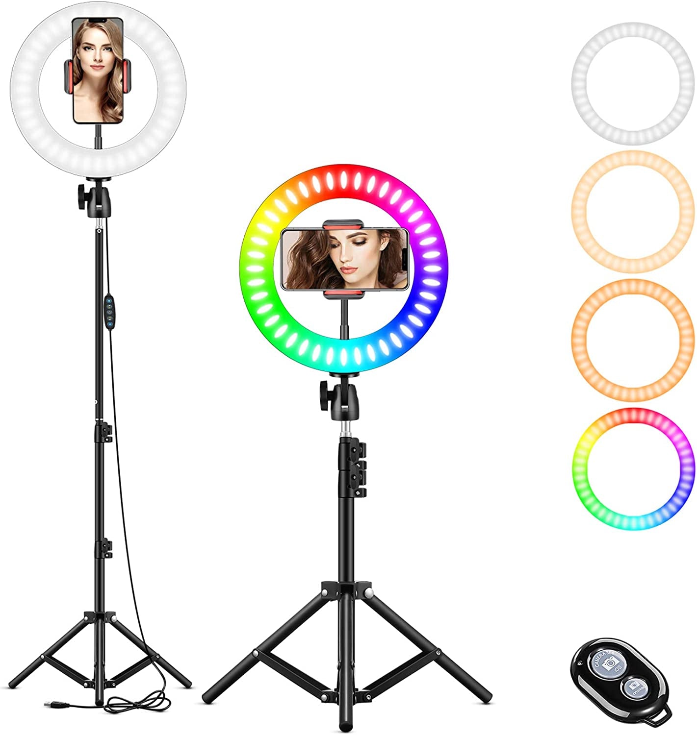 10" RGB Selfie Ring Light, LED Ringlight 3200-6500K with Tripod Stand & Cell Phone Holder for Live Stream/Make Up/Youtube/Tiktok/Photography/Video Recording Compatible with Iphone & Android Phone  LAVKOW   