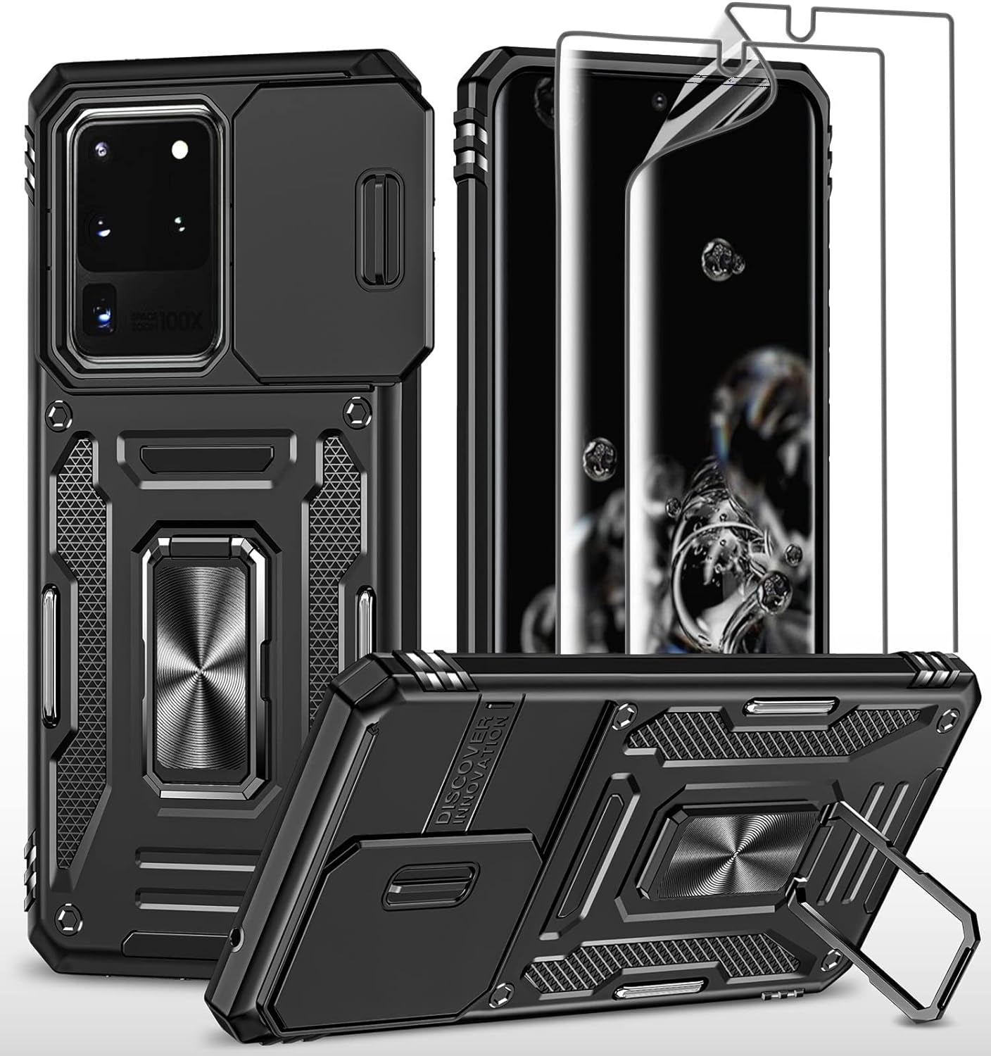 THMEIRA Samsung Galaxy S21 Ultra Case, Armor Phone Case for Samsung S21 Ultra with Screen Protector [Soft 2 Pcs] with Camera Cover, Galaxy S21 Ultra Magnetic Ring Case Anti-Fall Drop Protection, Black  THMEIRA Black Samsung Galaxy S20 Ultra Case 