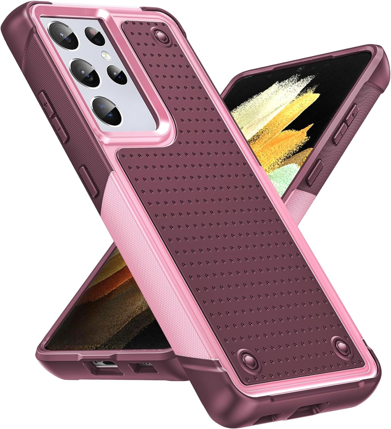 Leyi for Samsung S21 Case, Samsung Galaxy S21 5G Case, Shockproof Heavy Duty Dual Layer Protective Hard PC Textured Back & Soft Bumper Case for Galaxy S21 6.2 Inch, Grey  LeYi Red Pink Samsung Galaxy S21 Ultra 5G 