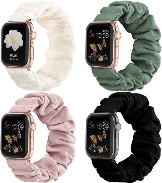 Recoppa Compatible for Apple Watch Band Scrunchie 38Mm 40Mm 41Mm 42Mm 44Mm 45Mm Cute Printed Elastic Solo Loop Bands Women Bracelet Strap for Iwatch Series 8 7 6 5 4 3 2 1 SE, 4 Packs  Recoppa   
