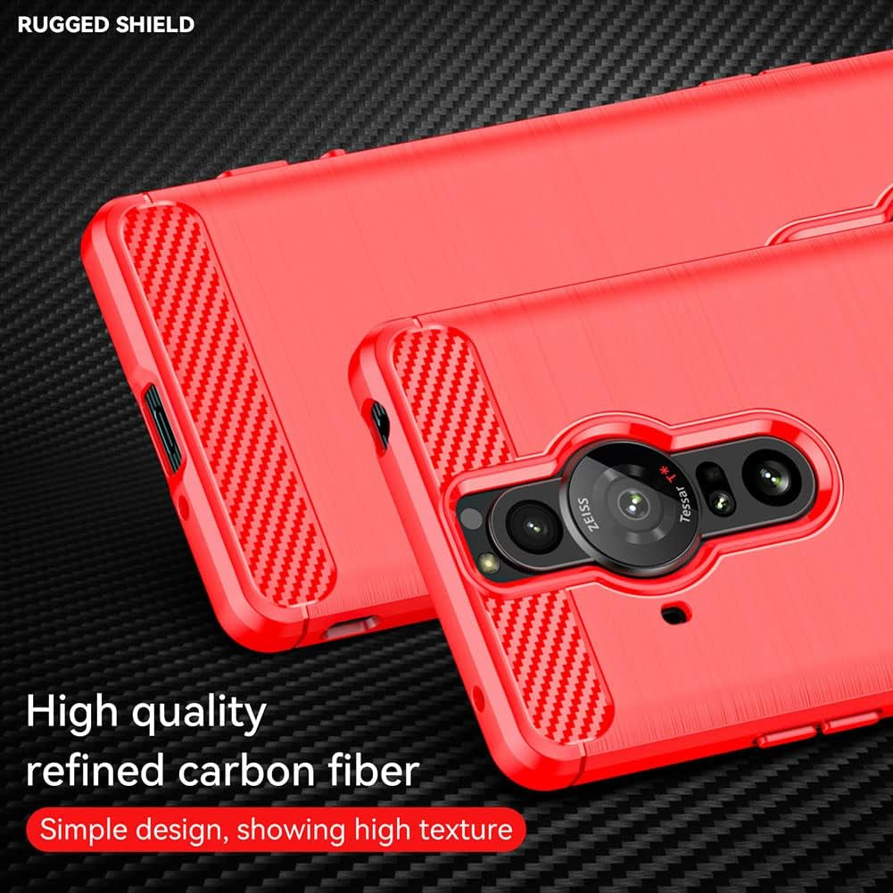EVUNNBC Slim Case for Sony Xperia Pro-I,Sony Xperia Pro-I Case,Tpu Shock Absorption Technology Full Protective Case Carbon Fiber Cover for Sony Xperia Pro-I Smartphone (Red)  LuckyMi   