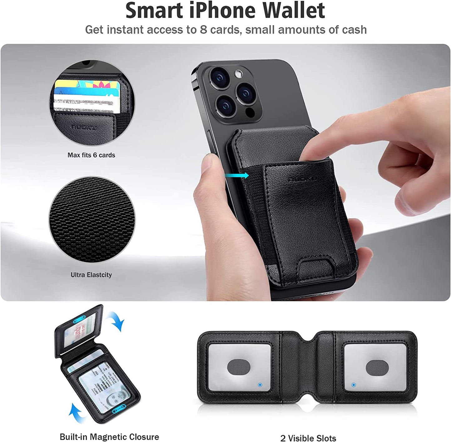 Nuoku Designed for Magsafe Wallet, Leather Magnetic Card Holder for Iphone 14 Pro Max/14 Pro/14 Plus/14 and 13/12 Series, NOT Compatible with 13/12 Mini  nuoku   