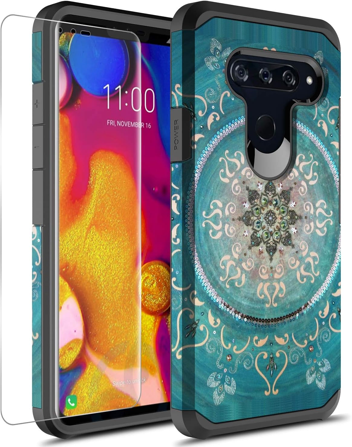 GORGCASE Phone Case Compatible for LG V40 THINQ CASE with Screen Protector,Slim Cute PC TPU Shock-Proof Dual Layer Bumper Girls Women Armor Drop Protection Protective Cover LG V40 Galaxy Star  GORGCASE Wheel Green  