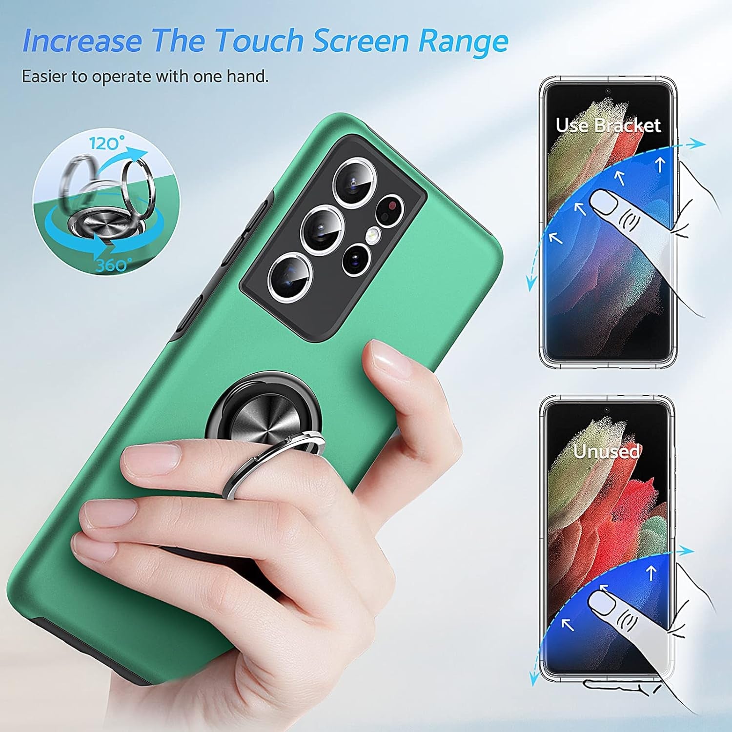 Anqrp Shockproof for Galaxy S21 Ultra Case 5G, [Heat Dissipation] [No Fall-Off Kickstand] 360°Metal Ring Military Grade Protection Phone Case with Samsung Galaxy S21 Ultra 6.8 Inch, Green  Anqrp   