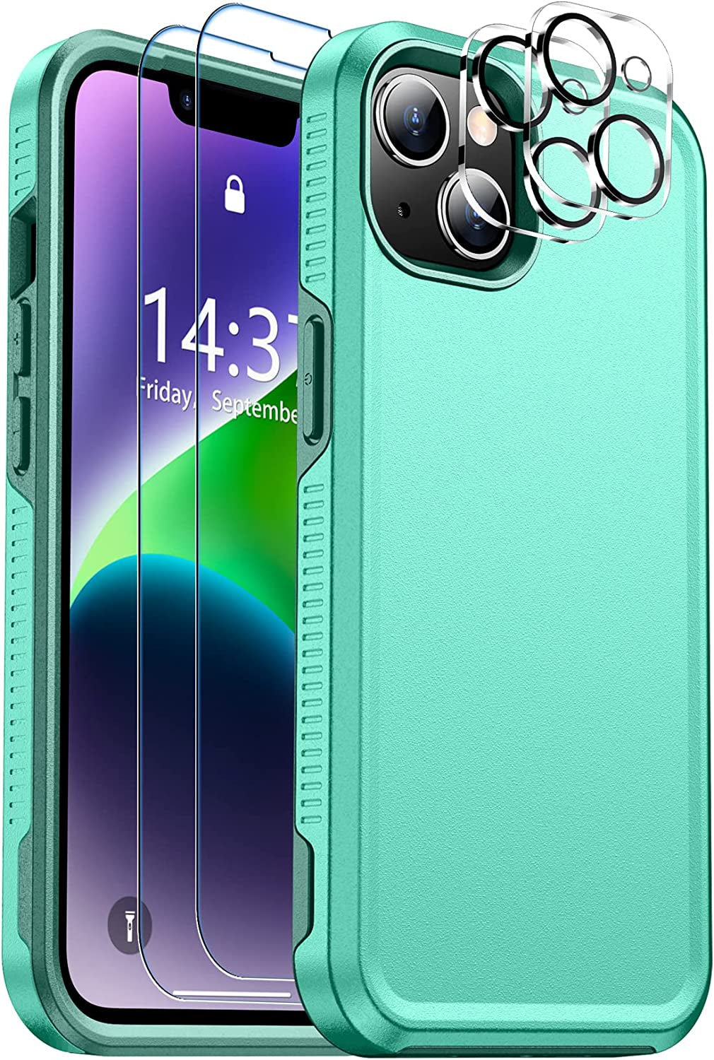 SPIDERCASE for Iphone 14 Case, [10 FT Military Grade Drop Protection][Non-Slip] [2+Tempered Glass Screen Protector][2+Tempered Camera Lens Protector] Heavy Duty Full-Body Shockproof Case, Black  SPIDERCASE Teal  