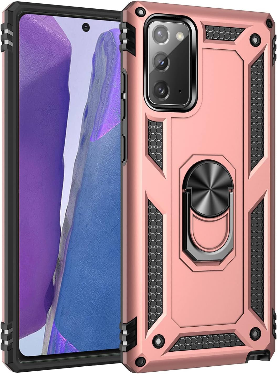 Meifei Galaxy Note 20 Case, Samsung Galaxy Note 20 Case, Military Grade 360 Degree Rotating Metal Ring Holder Kickstand Protective Phone Cover Case for Samsung Galaxy Note 20 5G, Green  Meifei Rose Gold  