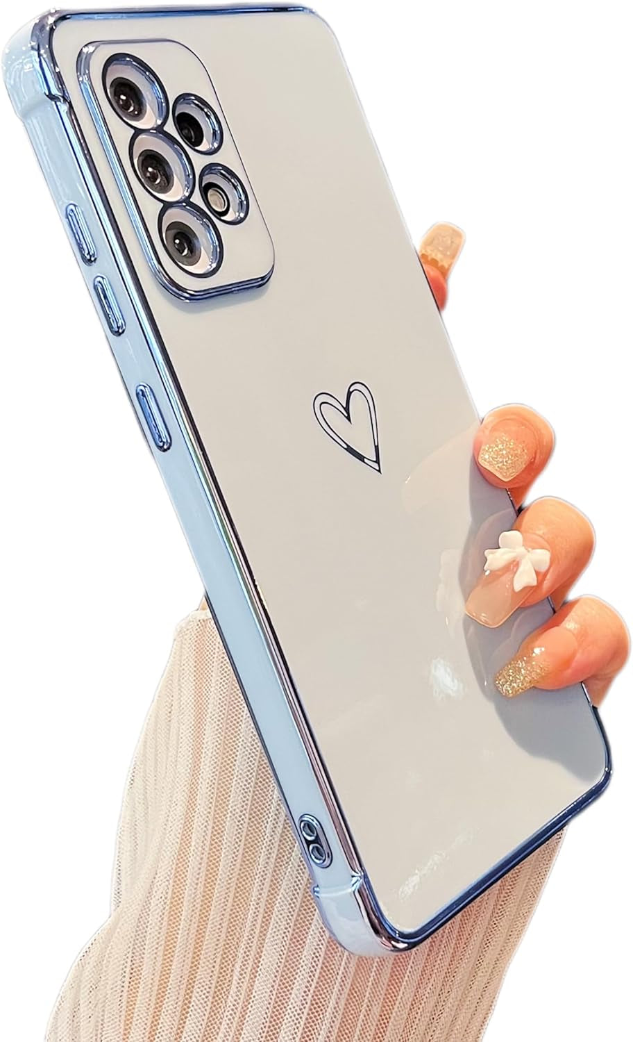 ZTOFERA Designed for Samsung Galaxy A53 Case,Cute Plating Edge Love Hearts Pattern with Camera Lens Protection Phone Cover for Samsung Galaxy A53 5G,White  ZTOFERA Blue  