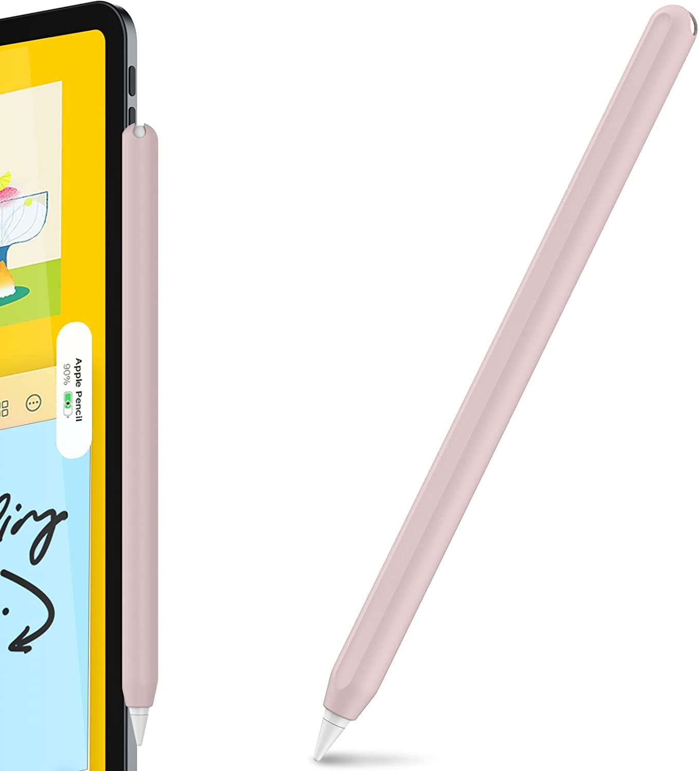 Ahastyle Ultra Thin Case Silicone Skin Cover Compatible with Apple Pencil 2Nd Generation, Ipad Pro 11 12.9 Inch-2 Pack (Light Blue & Pink)  AHASTYLE Pink  