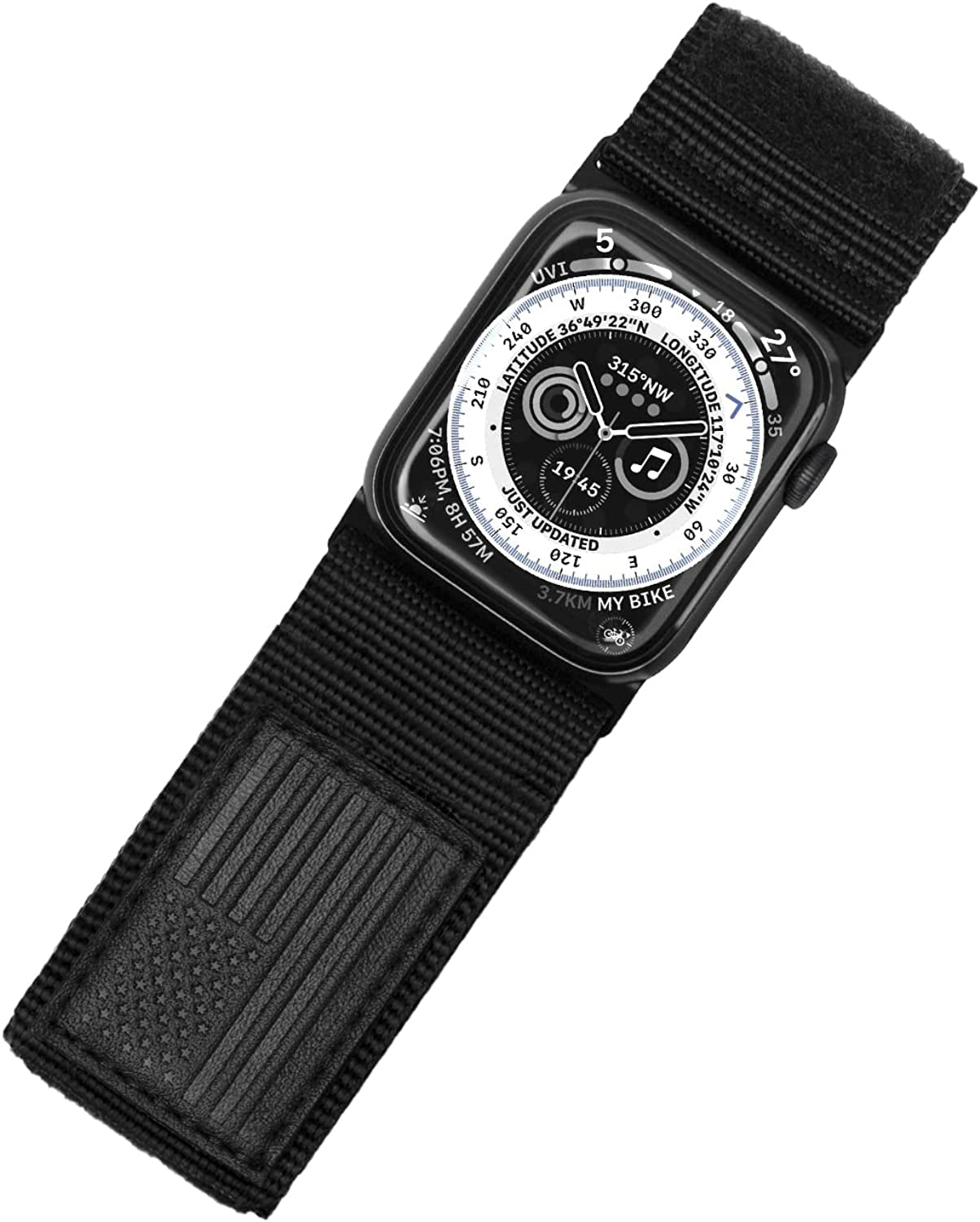 Tefeca Fortitude Series Adjustable Band for Apple Watch/Apple Watch Ultra  Tefeca Ultra Wide Black USA Flag Nylon 49/45/44/42mm 