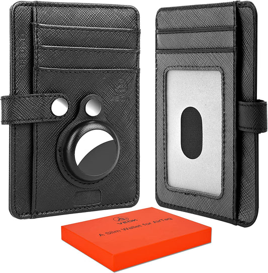 VEOK Minimalist Slim Wallet for Airtag for Men, Genuine Leather Front Pocket for Apple Airtag Wallet with Built-In Air Tag Holder Case, Airbag Wallets with ID Card Window  VEOK   
