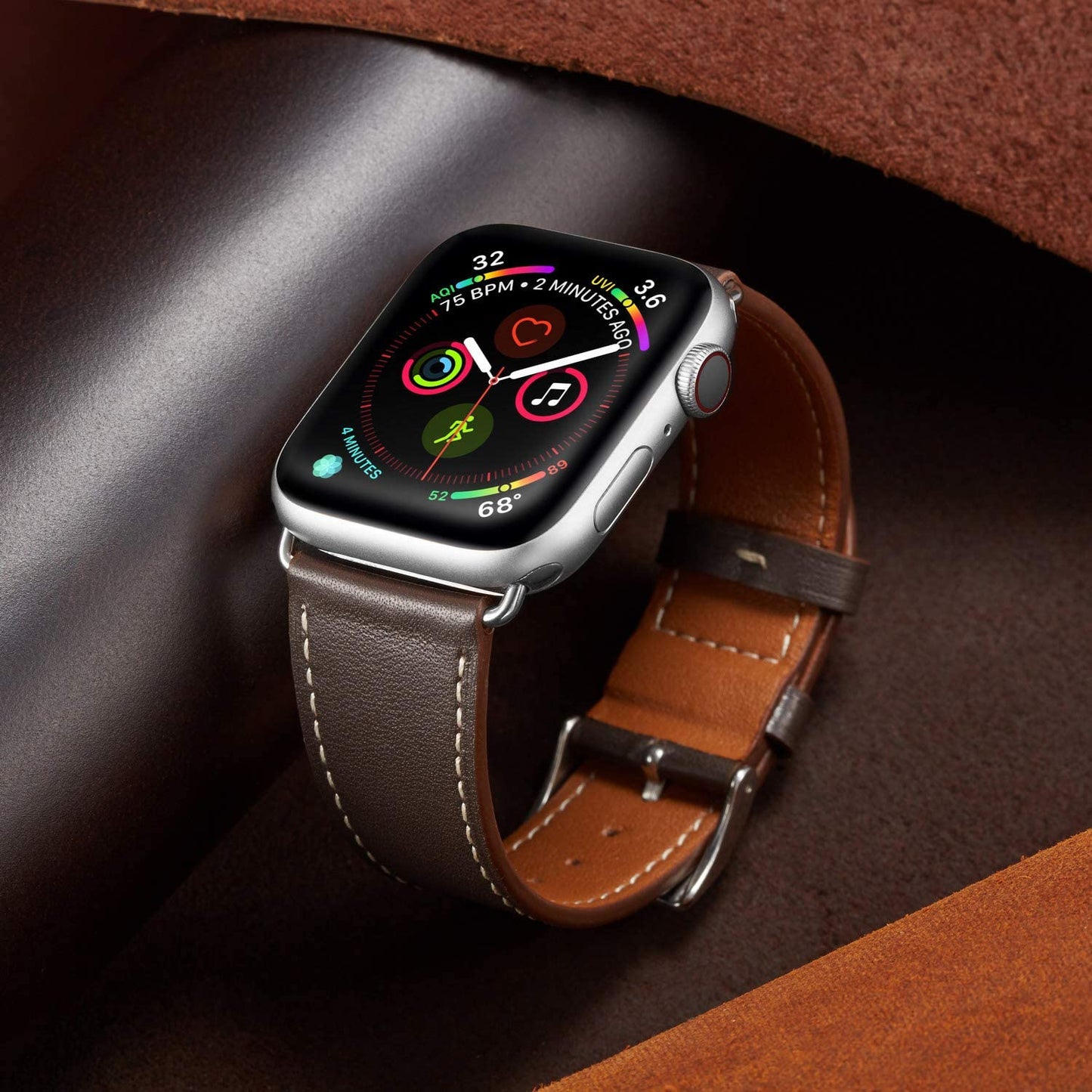 MARGE plus Compatible with Apple Watch Band Series SE 8 7 6 5 4 3 2 1 Ultra 49Mm 45Mm 41Mm 44Mm 40Mm 42Mm 38Mm, Genuine Leather Replacement Band for Iwatch, Leather Apple Watch Strap for Women & Men Ebony/Silver  MARGE PLUS   