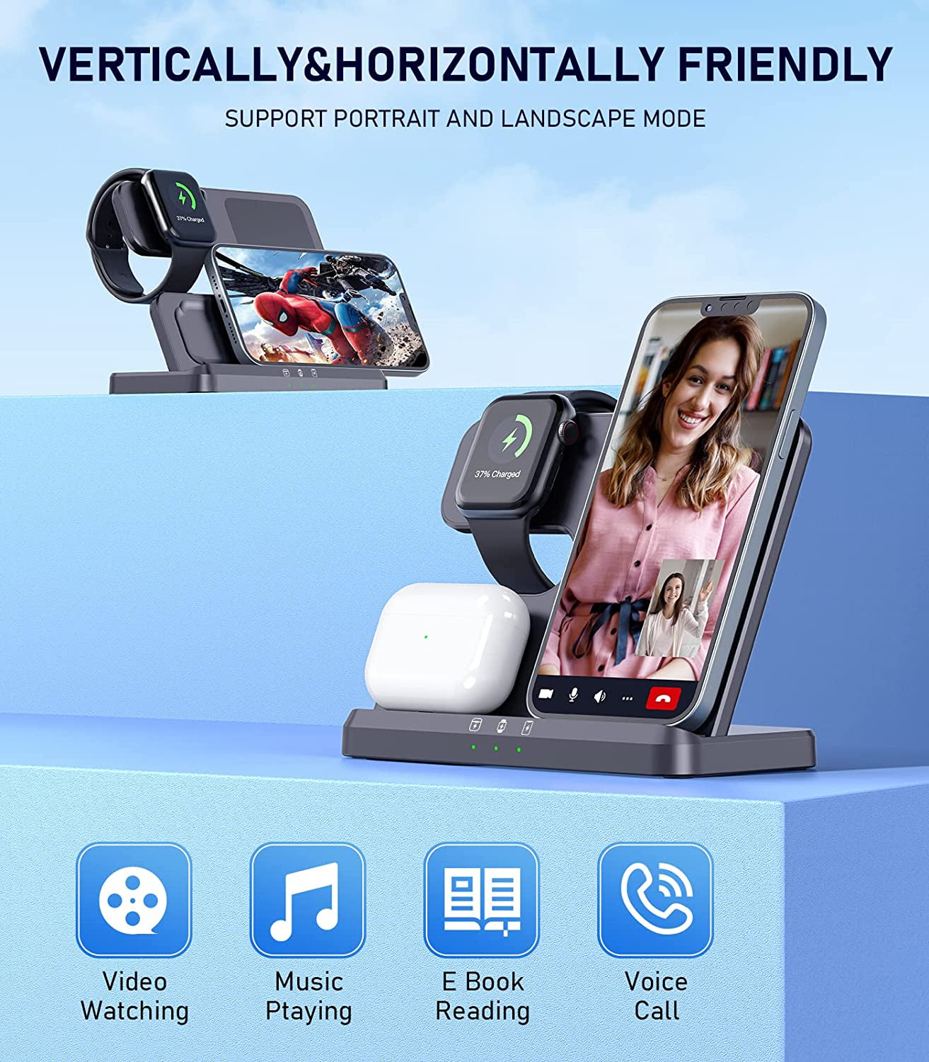 3 IN1 Wireless Charging Station Apple,20W Fast Wireless Charger Stand, Iphone Wireless Charger Station Dock for Iphone14-11/Pro/Max/Mini/X/Xr/8/Plus,Airpods Pro/3/2,Apple Watch Series (18W Adapter)  Fulldepot   