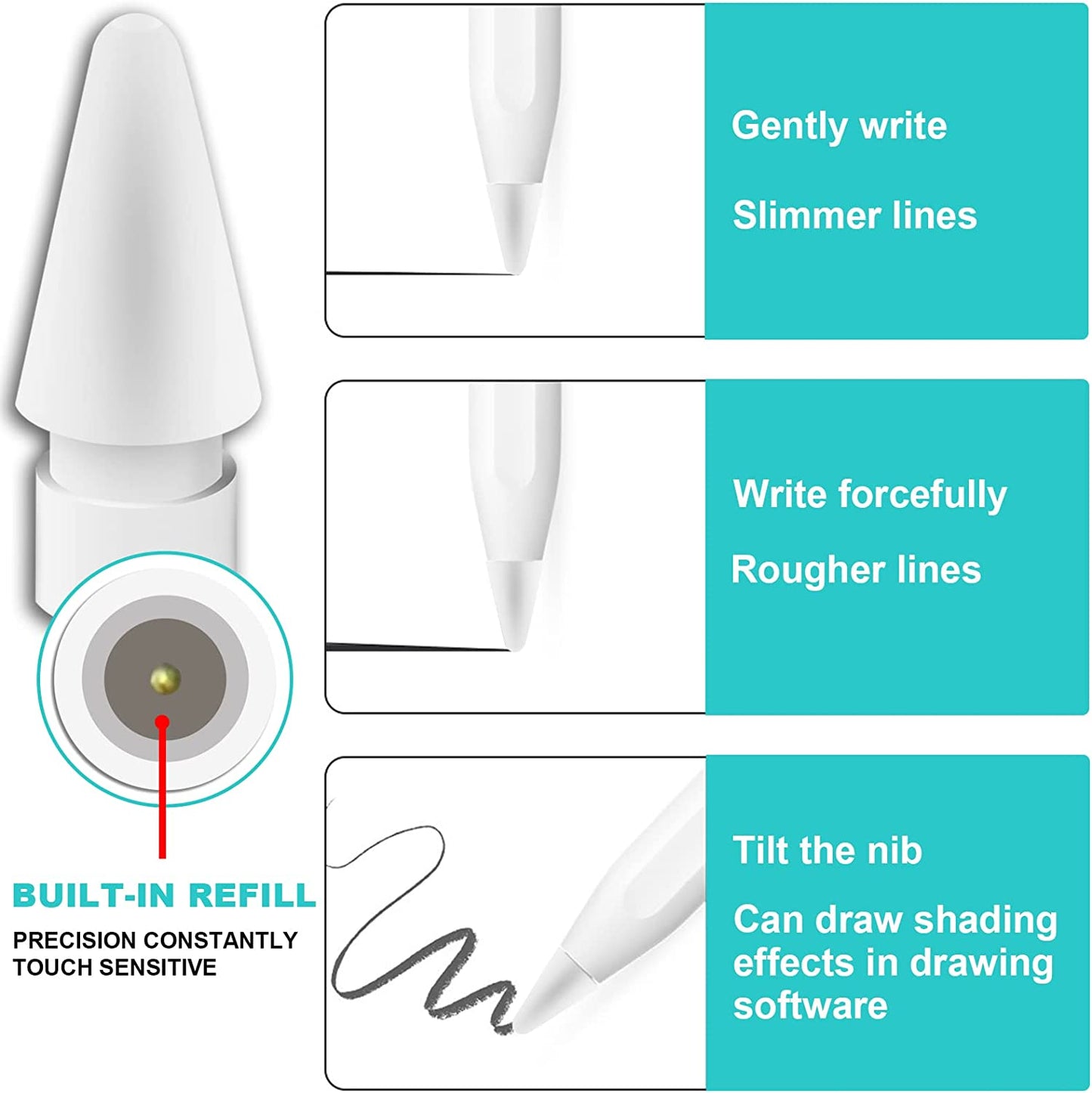 WONLEED 3PCS Premium Pencil Tips for Apple Pencil 2Nd Generation Ipad Pro Pencil, 3Color Apple Pencil Ipencil Nib Compatible with Ipad Apple Pencil 2 Gen / 1 St, Red/Purple/Pink  WONLEED   