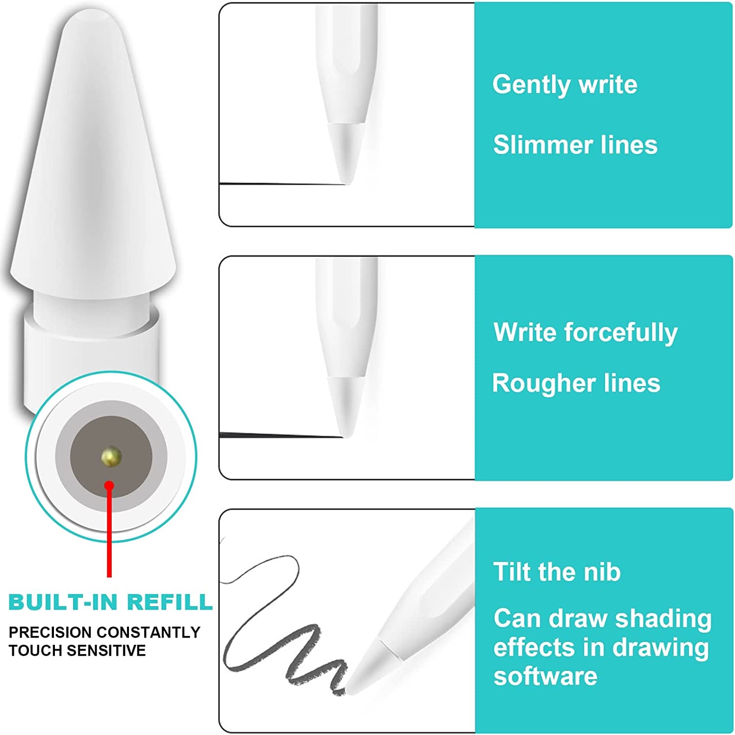 WONLEED 6PCS Premium Pencil Tips for Apple Pencil 2Nd Generation Ipad Pro Pencil, 6 Color Ipencil Nib Compatible with Ipad Apple Pencil 2 Gen / 1 St, Red/Yellow/Purple/Pink/Cyan/Gray (Colorful)  WONLEED   