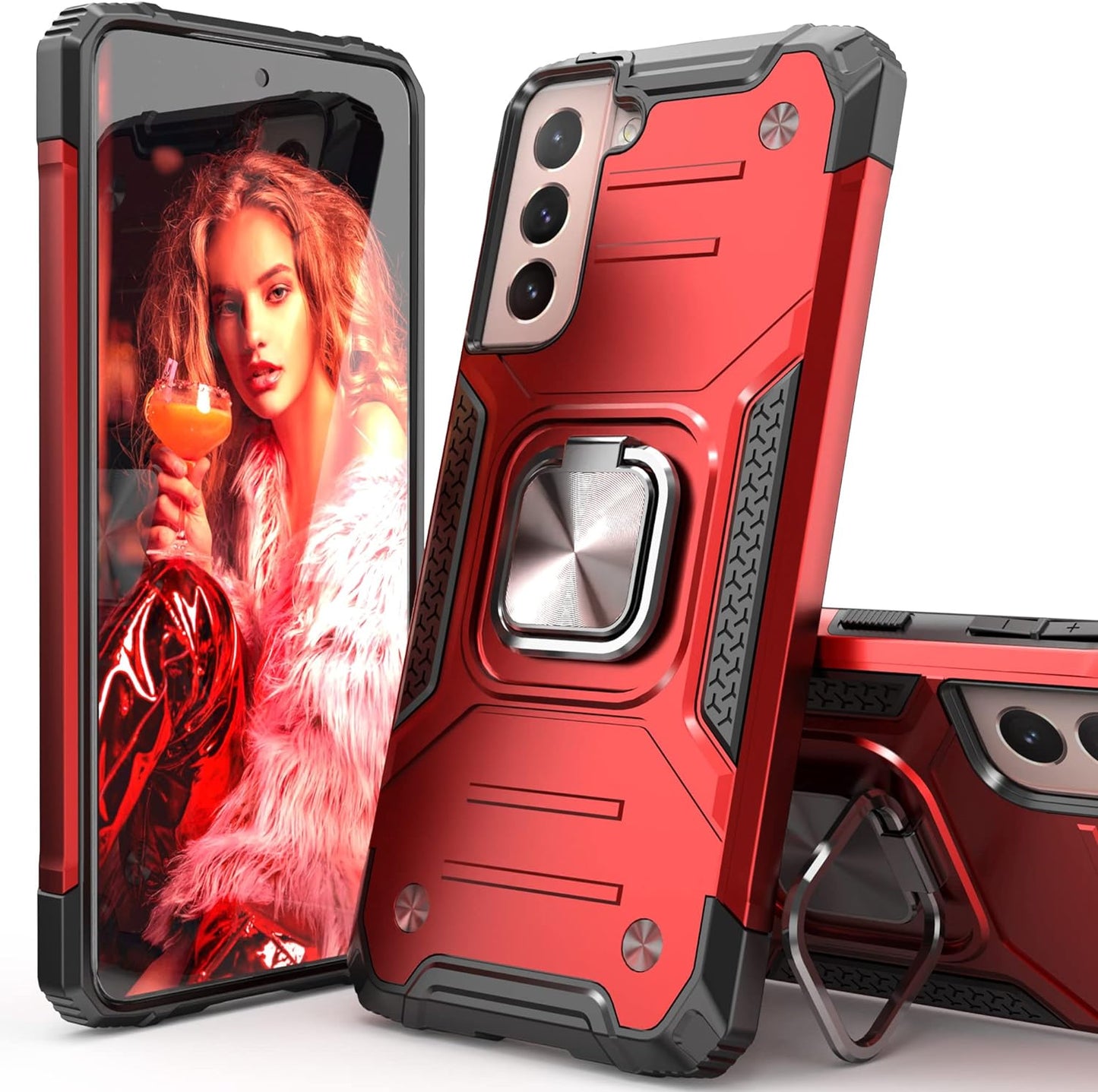 Idystar Galaxy S21 plus 5G Case, Galaxy S21 plus Case, Hybrid Drop Test Cover with Car Mount Kickstand Slim Fit Protective Durable Case for Samsung Galaxy S21 plus 5G 6.7 Inch, Black  IDYStar Red  