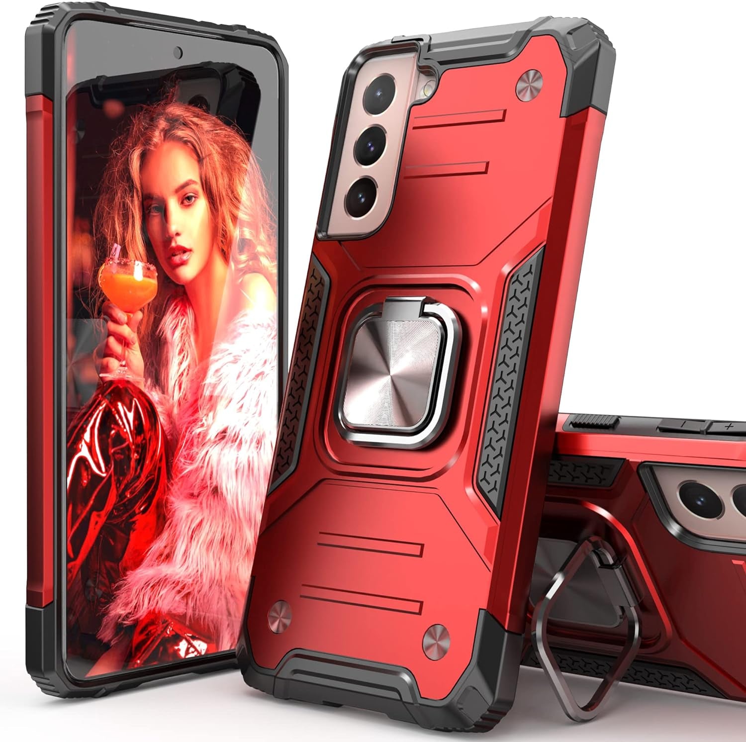 Idystar Galaxy S21 plus 5G Case, Galaxy S21 plus Case, Hybrid Drop Test Cover with Car Mount Kickstand Slim Fit Protective Durable Case for Samsung Galaxy S21 plus 5G 6.7 Inch, Black  IDYStar Red  