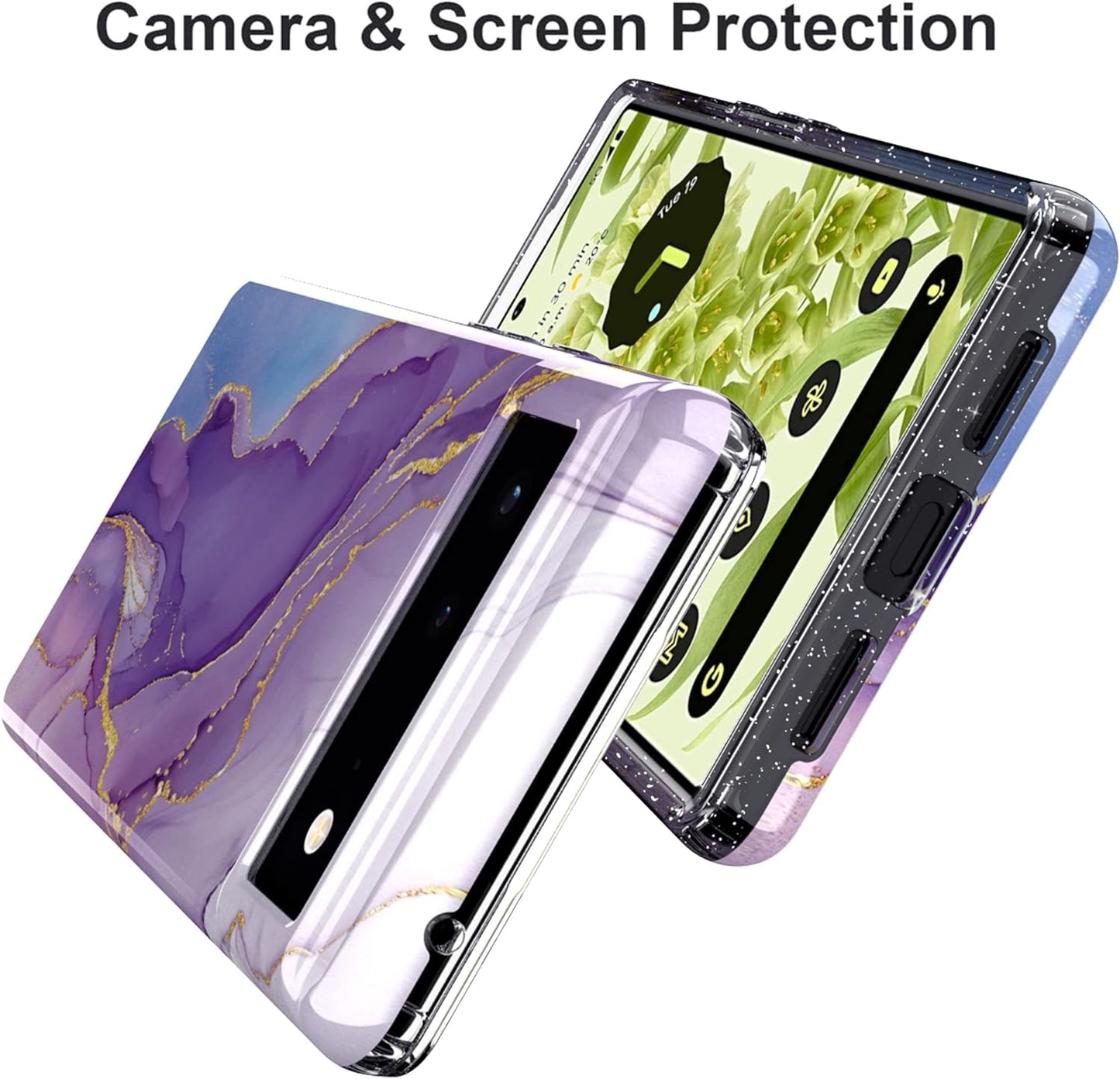 BAISRKE Google Pixel 6 Pro Case, Marble Shockproof Protective Shiny Hard PC Soft Silicone Cover Shockproof Rugged Sturdy Case for Pixel 6 Pro 6.7 Inches (2021) - Purple  BAISRKE   