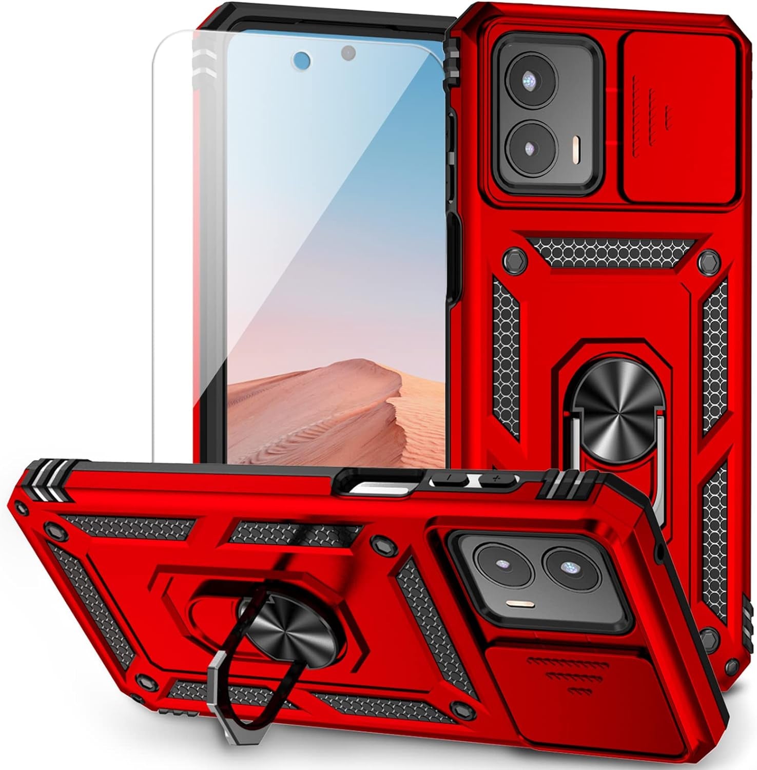 For Moto G 5G 2023 Case with Slide Camera Cover HD Screen Protector [Military Grade 16Ft. Drop Tested] Magnetic Ring Holder Kickstand Protective Phone Case for Motorola Moto G 5G 2023, Navy Blue  PUSHIMEI Co., Ltd. Red W/ Slide Camera 2Nd Gen. Military Grade  