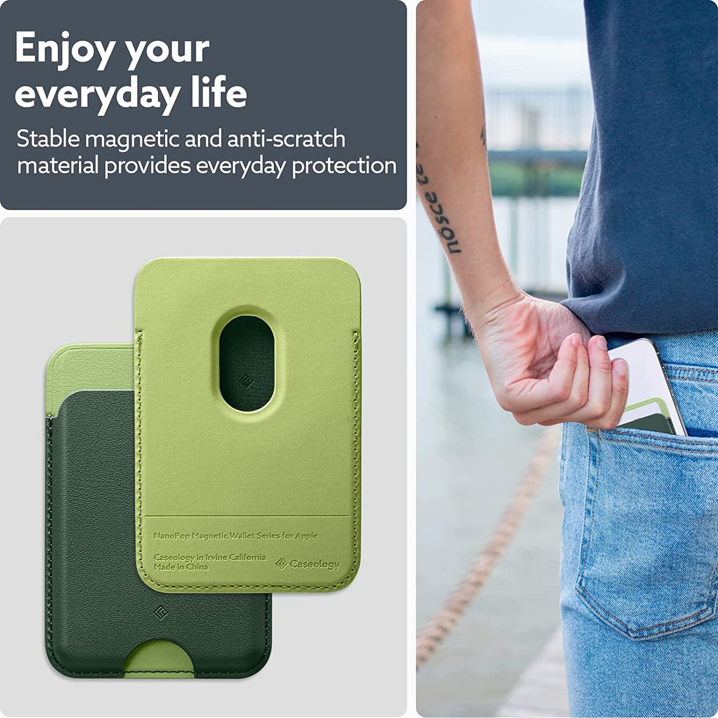 Caseology Nano Pop [Built-In Magnet] Vegan Leather Card Case Magnetic Card Holder Wallet Sleeve Designed for Magsafe for Iphone 14 Series for Iphone 13 Series for Iphone 12 Series - AVO Green  Spigen   
