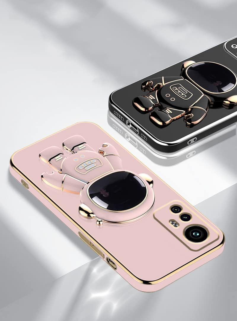 Compatible with Redmi Note 12S Case with Plating Creative Astronaut Cartoon Holder Pink, Xiaomi Redmi Note 12S Phone Case Silicone Shockproof Stand Soft TPU Protective Slim Cover (Pink)  Wousunly   