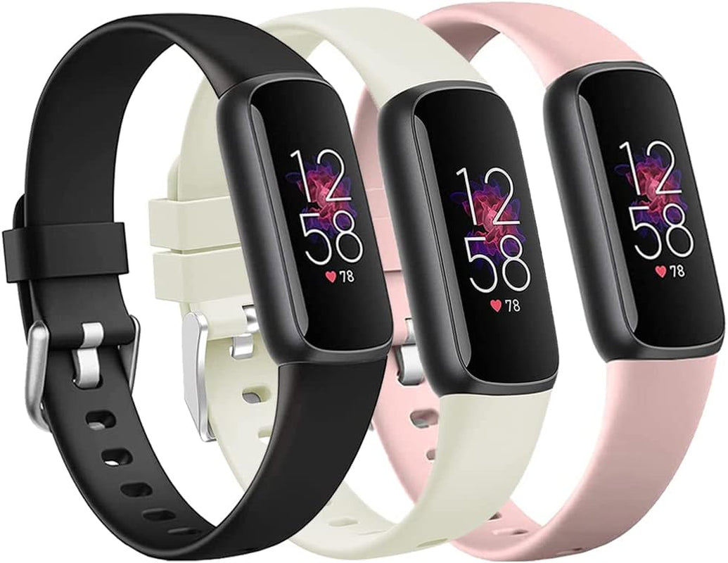 3 Pack Bands Compatible with Fitbit Luxe Bands for Women Men, Flexible Waterproof Replacement Wristband Sport Watch Strap Small  OMAIGAR Black/Pink Sand/Apricot Large(7.1"-8.9") 