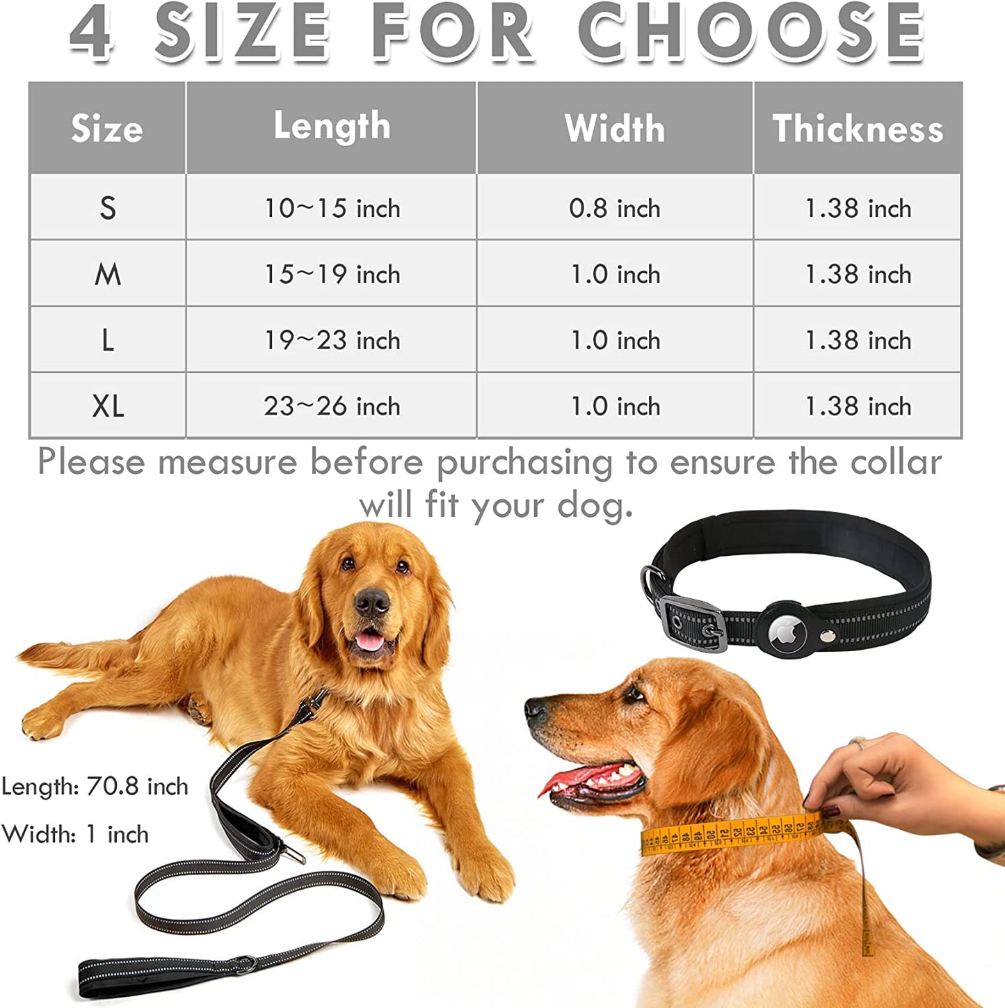 Ufandia Airtag Dog Collar, Reflective Air Tag Dog Collar GPS Pet Collar and Leash Set Combo, Padded Airtag Case Holder Dog Collar with 6 Ft Dog Traction Rope for Medium & Large Dogs  Ufandia   