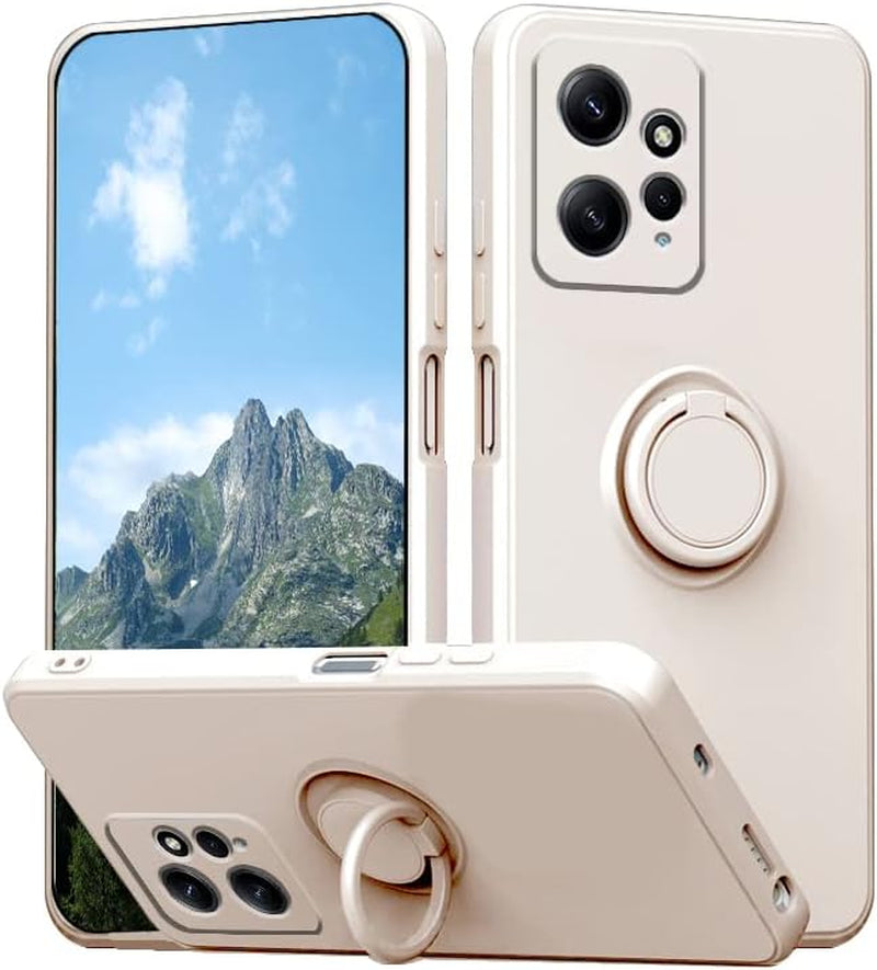 Wousunly Compatible with Redmi Note 12 4G Case with Ring Kickstand Green, Xiaomi Redmi Note 12 4G Phone Case Silicone Liquid with Soft Microfiber Lining Slim Shockproof Protective Cover (Black)  Wousunly White  