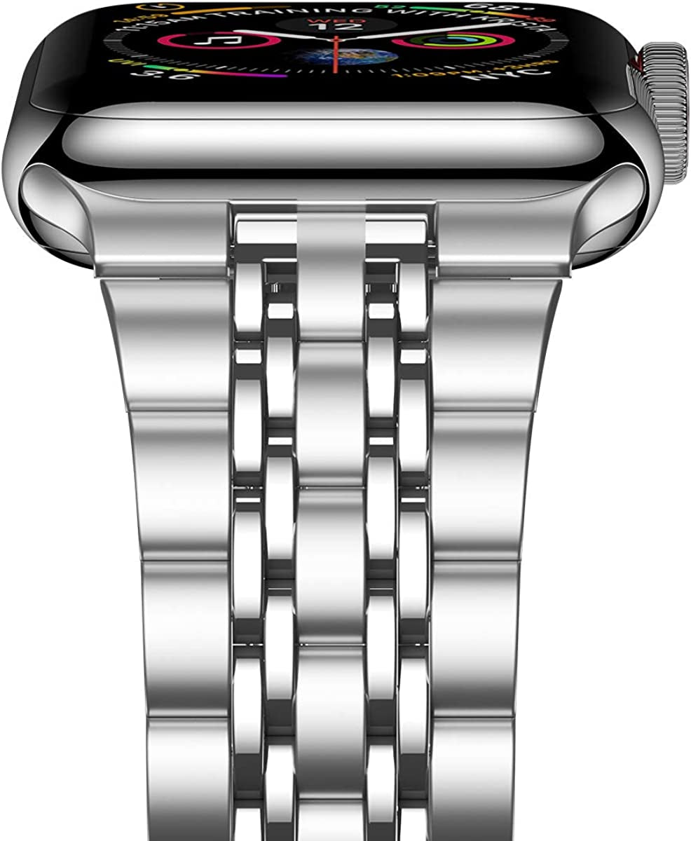 Iiteeology Metal Band Compatible with Apple Watch Band 49Mm 45Mm 44Mm 42Mm 41Mm 40Mm 38Mm, Upgraded Business Stainless Steel Link Band for Apple Watch Ultra Series 8/7/6/5/4/3/2/1/SE  iitee Silver-7 Beads 41mm/40mm/38mm 