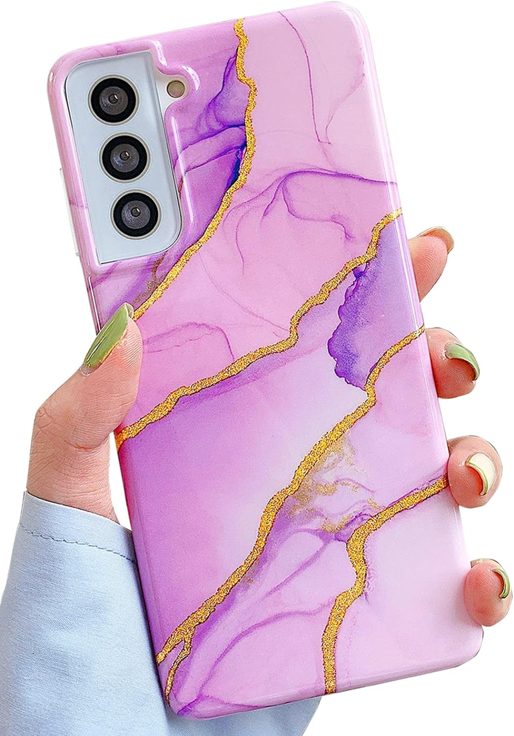 J.West Designed for Samsung Galaxy S21 Case Shiny Glitter Pink Marble Slim Fit Flexible Soft Silicone Rubber TPU Bumper Cover Skin Shockproof Protective Phone Case for Galaxy S21 5G Case  J.west Light Purple  