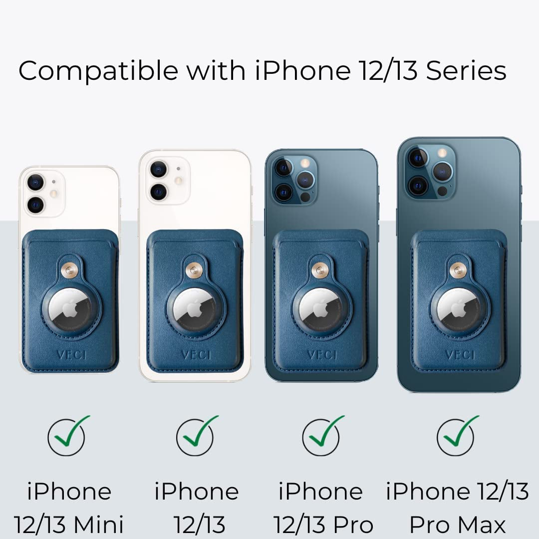 VECI Magsafe Compatible Wallet with Airtag Pocket - Wallet/Card Case Compatible with Magsafe Devices - Iphone 13 Pro Max/13 Pro/13/13 Mini, Iphone 12/12 Pro/12 Max/12 Mini (PU Leather, Blue)  VECI   