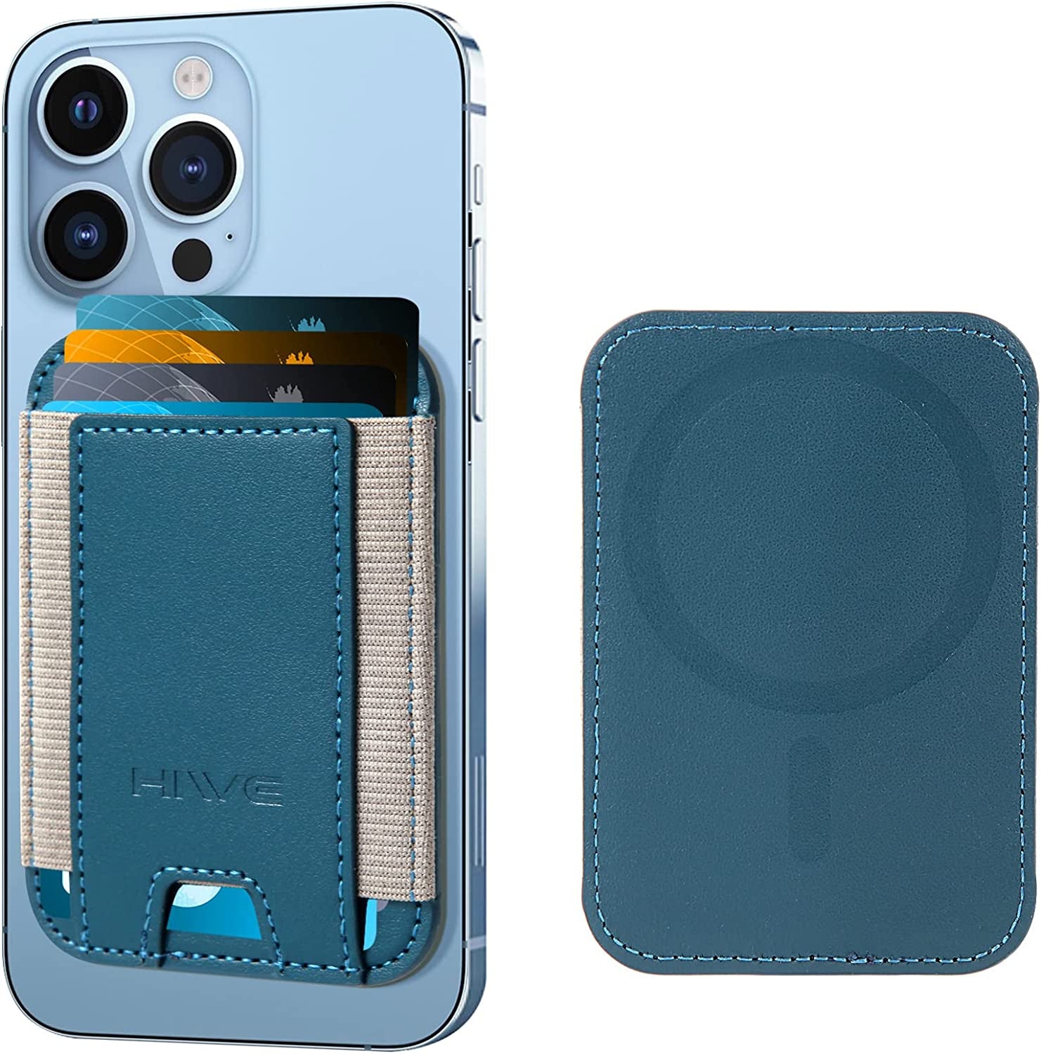 Magnetic Card Wallet Holder for Apple Magsafe, Magnetic Card Holder Magsafe for Iphone 12 Iphone 13/14 Magsafe Wallet, Mag-Safe Leather Wallet for Back of Iphone 14/13/ 12 Series, Fit 6 Cards, Black  HiWe C-Navy blue  