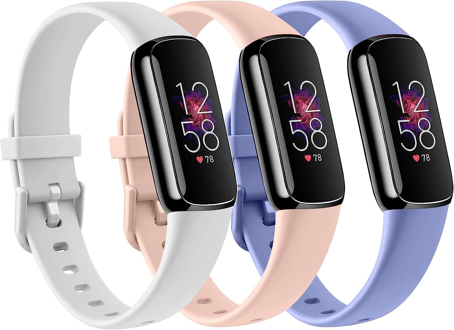 3 Pack Fitbit Luxe Bands Compatible with Fitbit Luxe Women Men, Soft Silicone Wristband Replacement Strap for Fitbit Luxe/Luxe Special Edition Fitness Tracker  Meliya White+Pink+Purple Small 
