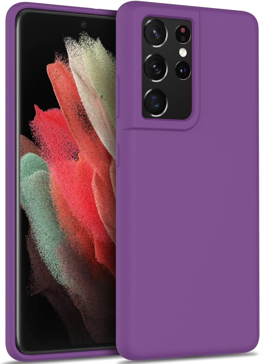 DEENAKIN for Samsung Galaxy S21 Ultra Case Silicone,Silky Smooth Flexible Gel Rubber Bumper Cover with Soft Microfiber Lining Slim Fit Protective Phone Case for Samsung Galaxy S21 Ultra Bright Yellow  DEENAKIN Purple Samsung Galaxy S21 Ultra 