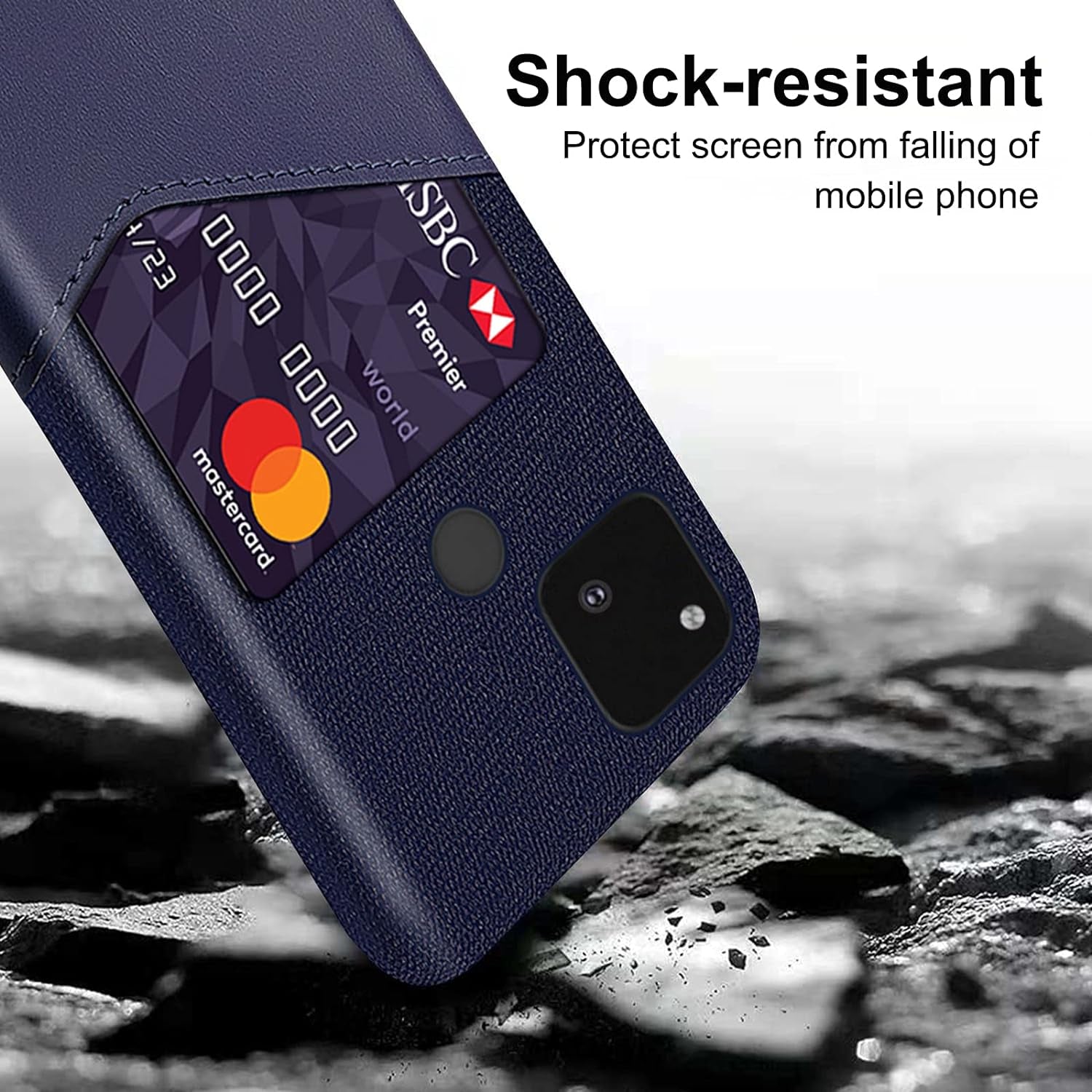 Yunbao for Pixel 4A 5G Case & Camera Lens Protector for Google Pixel 4A 5G(2020 Release),Splicing Cloth Pattern Premium Leather Case with Card Slot (Blue)  Yunbao   