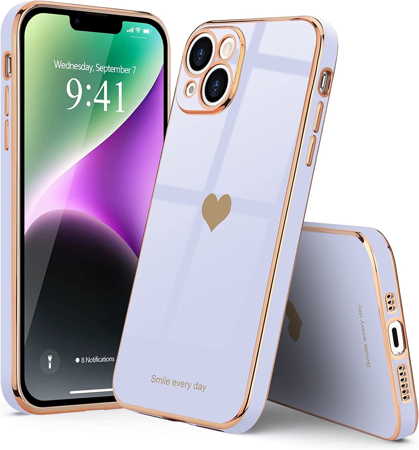 Teageo for Iphone 14 Case for Women Girl Cute Love Heart Luxury Electroplate Plating Soft Bling Back Cover Raised Full Camera Protection Bumper Silicone Shockproof Phone Case for Iphone 14, Purple  janzee   