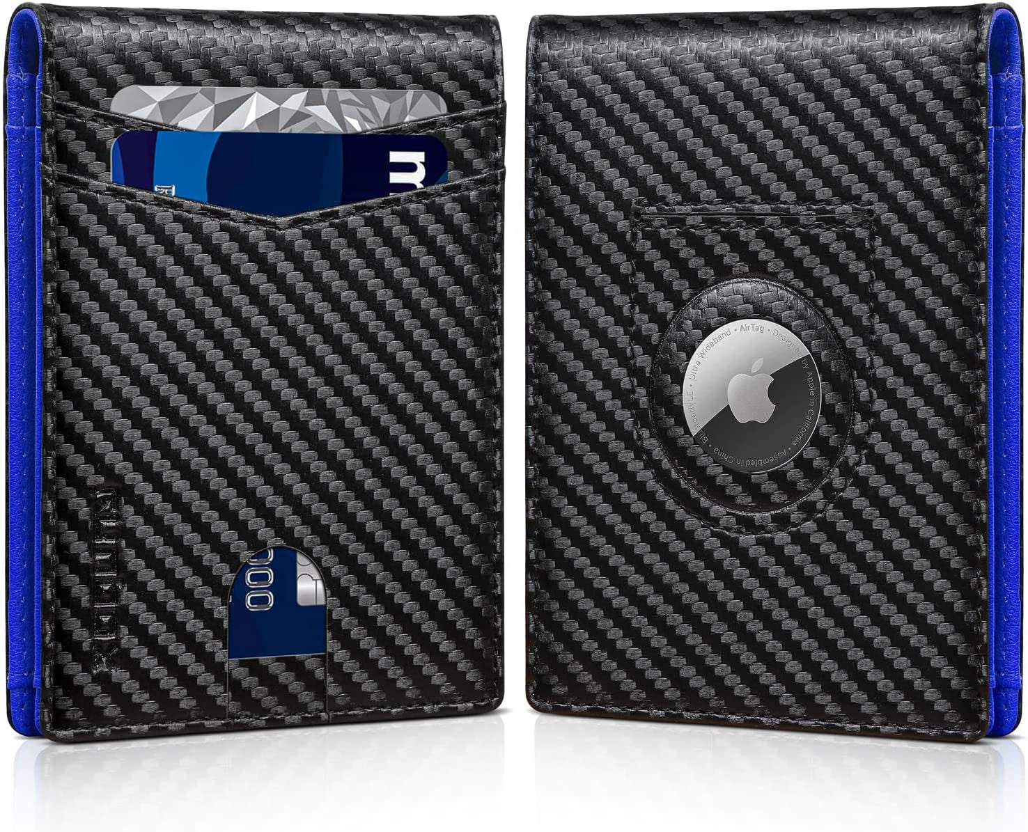 RUNBOX Airtag Wallet for Men-Mens Wallets with Slim Bifold-Air Tag Holder-Rfid Blocking Wallet-Id Window 12 Cards Gift for Men  RUNBOX Carbon Black n Blue  