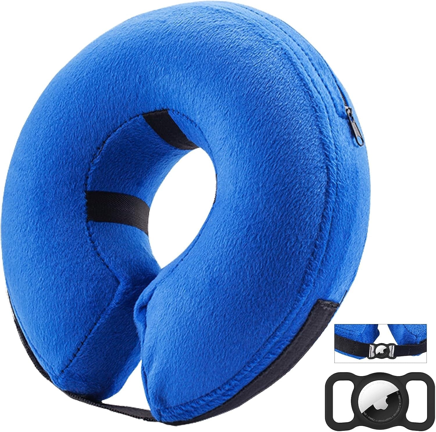 BENCMATE Protective Inflatable Collar for Dogs and Cats - Soft Pet Recovery Collar Does Not Block Vision E-Collar (Medium, Blue)  BENCMATE Blue With Airtag Holder(Airtag Not Included) [Neck:18"-25"] X-Large 